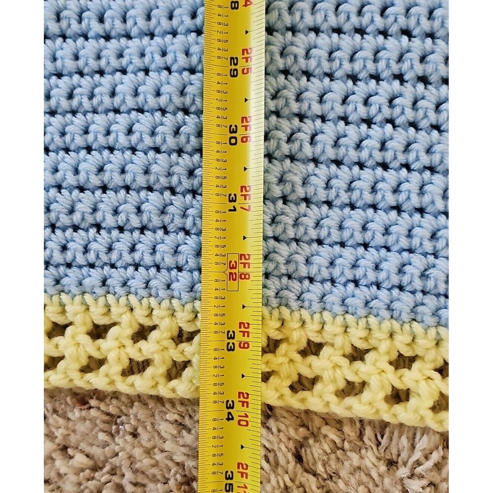 Dumbo Baby Blanket Handknit Crochet Blue Yellow Soft Knit Elephant Nursery Decor - Picture 9 of 13